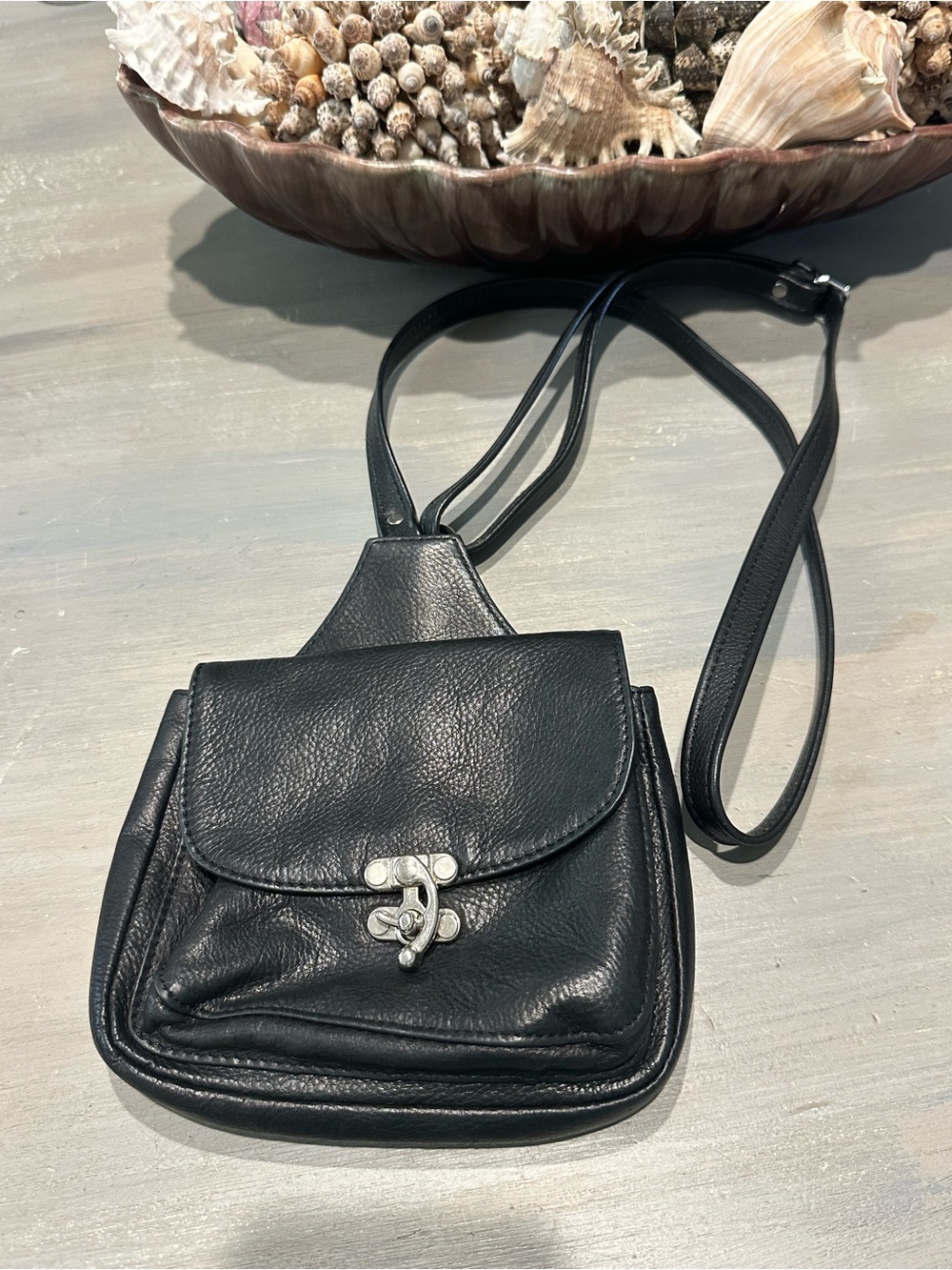 Handcrafted Black Leather Belt Bag, removable/adjustable crossbody strap